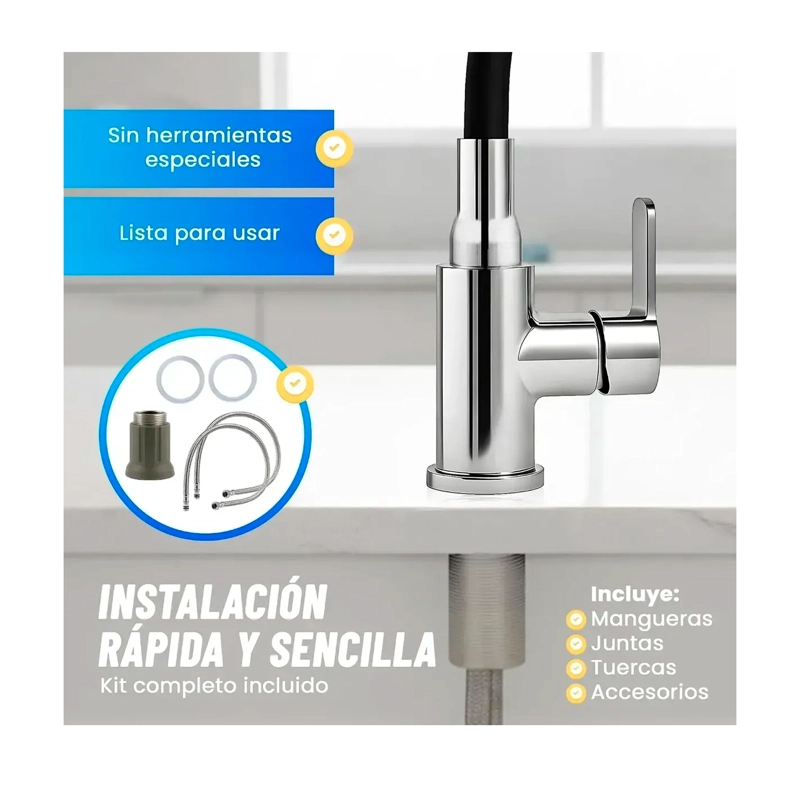 LLAVE MONOMANDO GRIFO DE LAVAPLATOS CUELLO FLEXIBLE DE 360 - 5