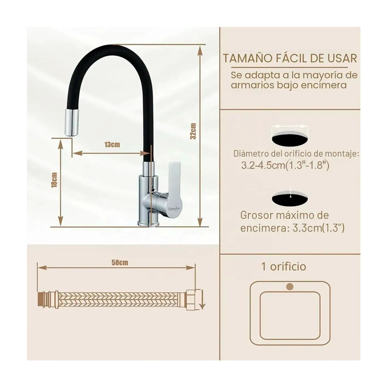 LLAVE MONOMANDO GRIFO DE LAVAPLATOS CUELLO FLEXIBLE DE 360 - 6