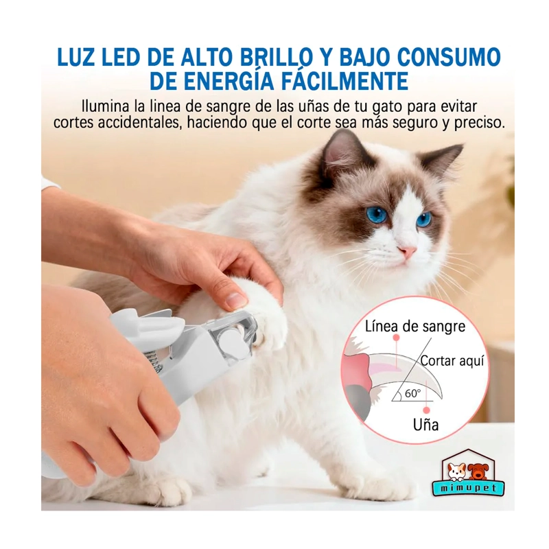 CORTA UÑAS PARA MASCOTAS PERROS GATOS CON LUZ LED Y LIMA - 2