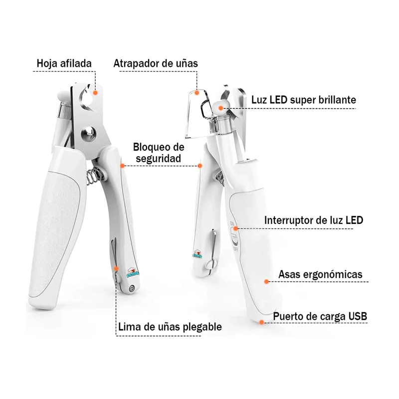 CORTA UÑAS PARA MASCOTAS PERROS GATOS CON LUZ LED Y LIMA - 3