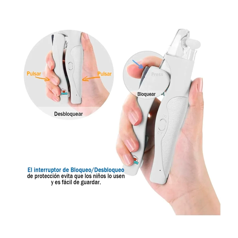 CORTA UÑAS PARA MASCOTAS PERROS GATOS CON LUZ LED Y LIMA - 5