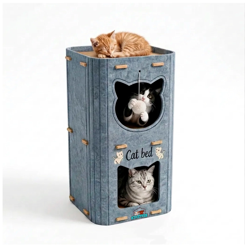 CASA PARA GATOS 3 PISOS DE FIELTRO CAMA CUEVA CERRADA - 1