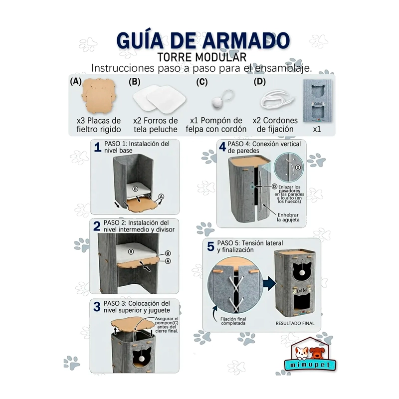 CASA PARA GATOS 3 PISOS DE FIELTRO CAMA CUEVA CERRADA - 4