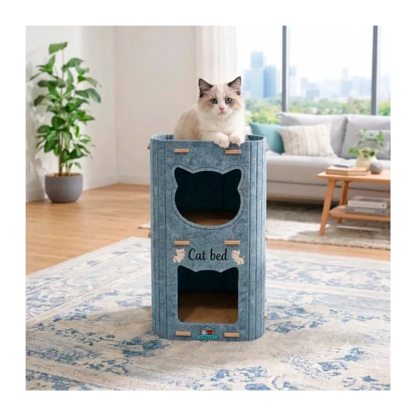 CASA PARA GATOS 3 PISOS DE FIELTRO CAMA CUEVA CERRADA - 6