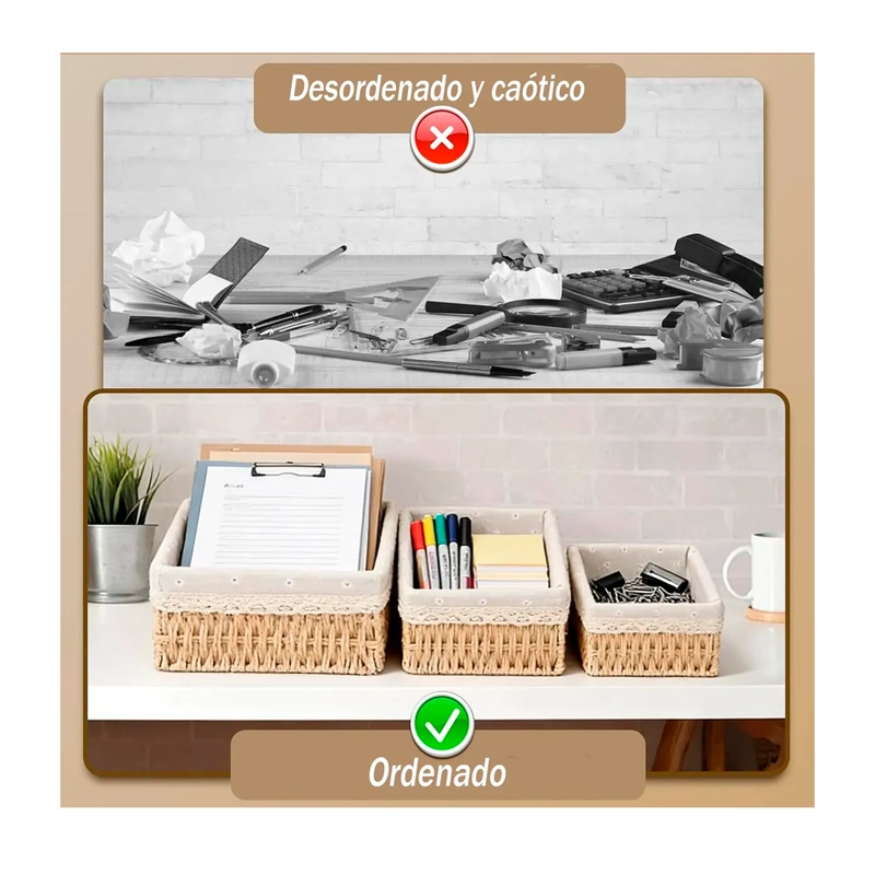 3 CESTAS CANASTA DE ALMACENAMIENTO ORGANIZADOR DE MIMBRE - 8