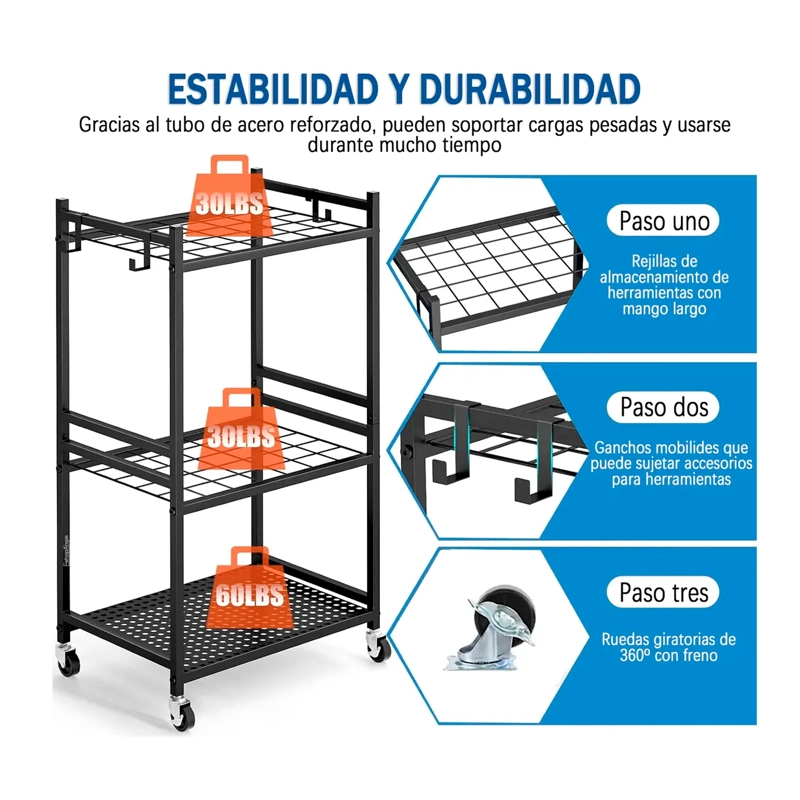 ORGANIZADOR CARRO DE HERRAMIENTAS JARDIN CON RUEDAS ESTANTE - 2