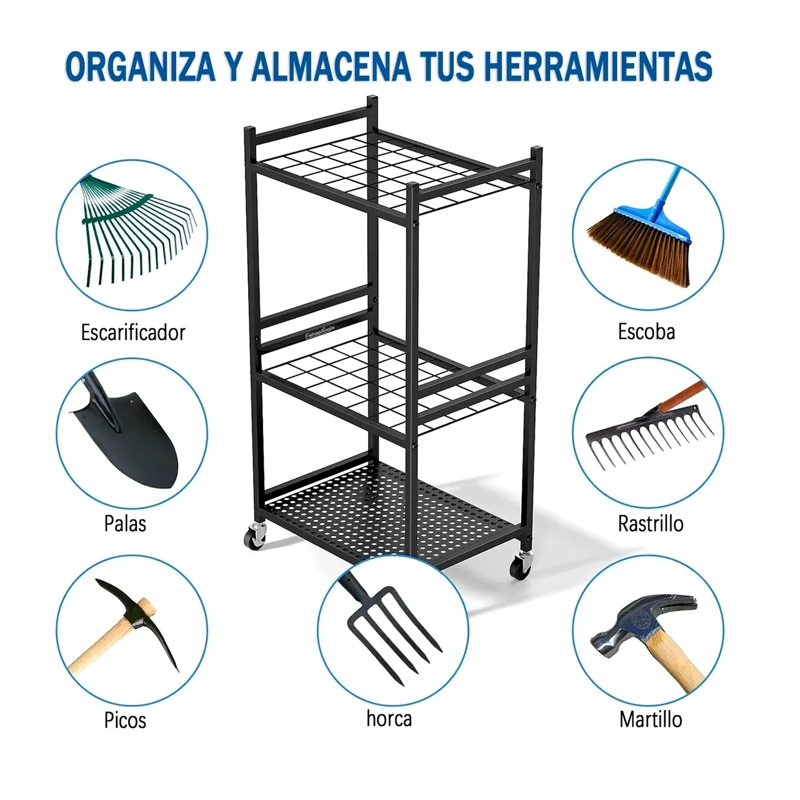 ORGANIZADOR CARRO DE HERRAMIENTAS JARDIN CON RUEDAS ESTANTE - 5