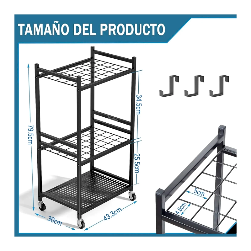 ORGANIZADOR CARRO DE HERRAMIENTAS JARDIN CON RUEDAS ESTANTE - 6
