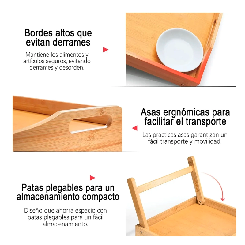 BANDEJA MESA PLEGABLE DE BAMBU PARA CAMA DESAYUNO NOTEBOOK - 2