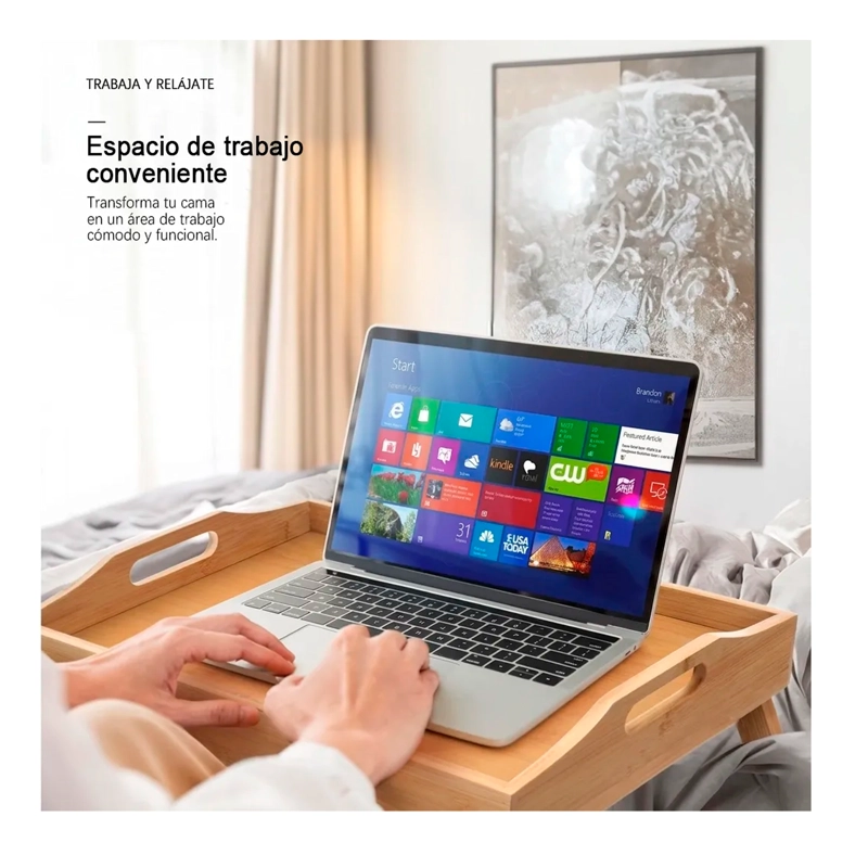 BANDEJA MESA PLEGABLE DE BAMBU PARA CAMA DESAYUNO NOTEBOOK - 6
