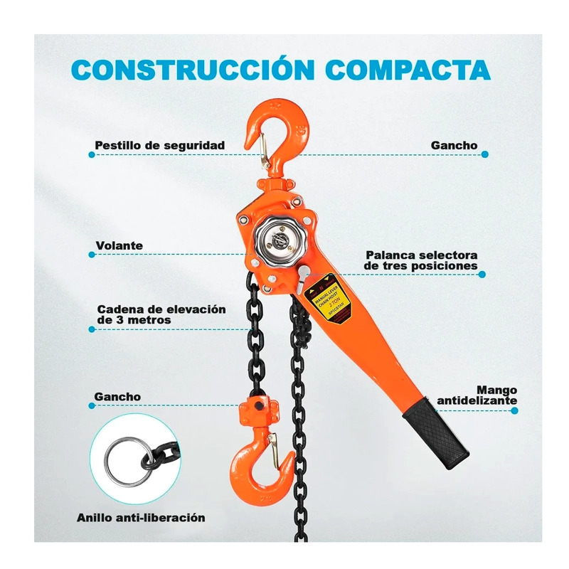 TECLE POLIPASTO MANUAL CON CADENA 2 TONELADAS X3 METROS - 2