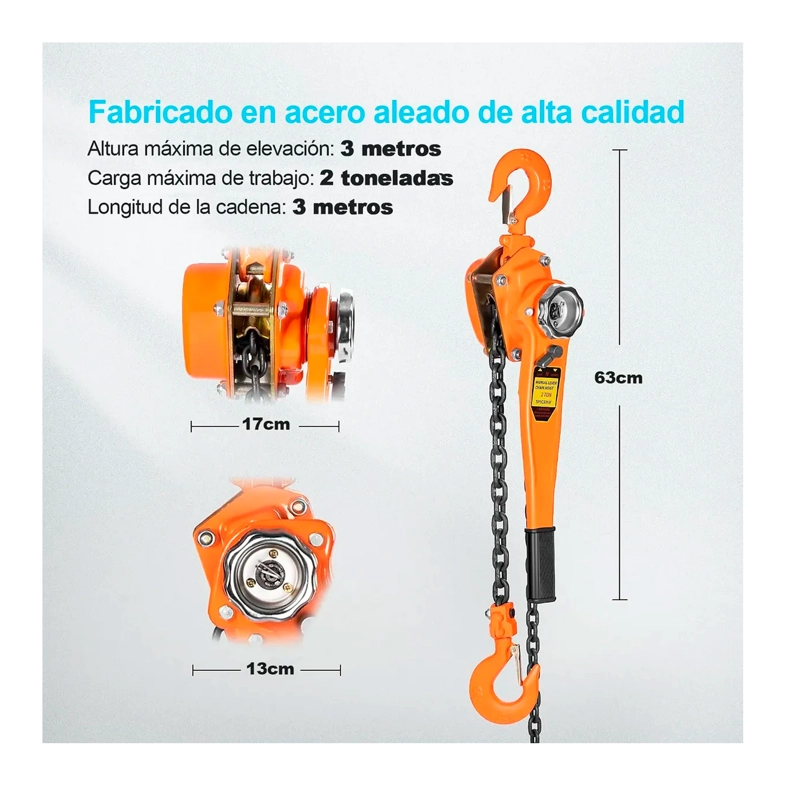 TECLE POLIPASTO MANUAL CON CADENA 2 TONELADAS X3 METROS - 5