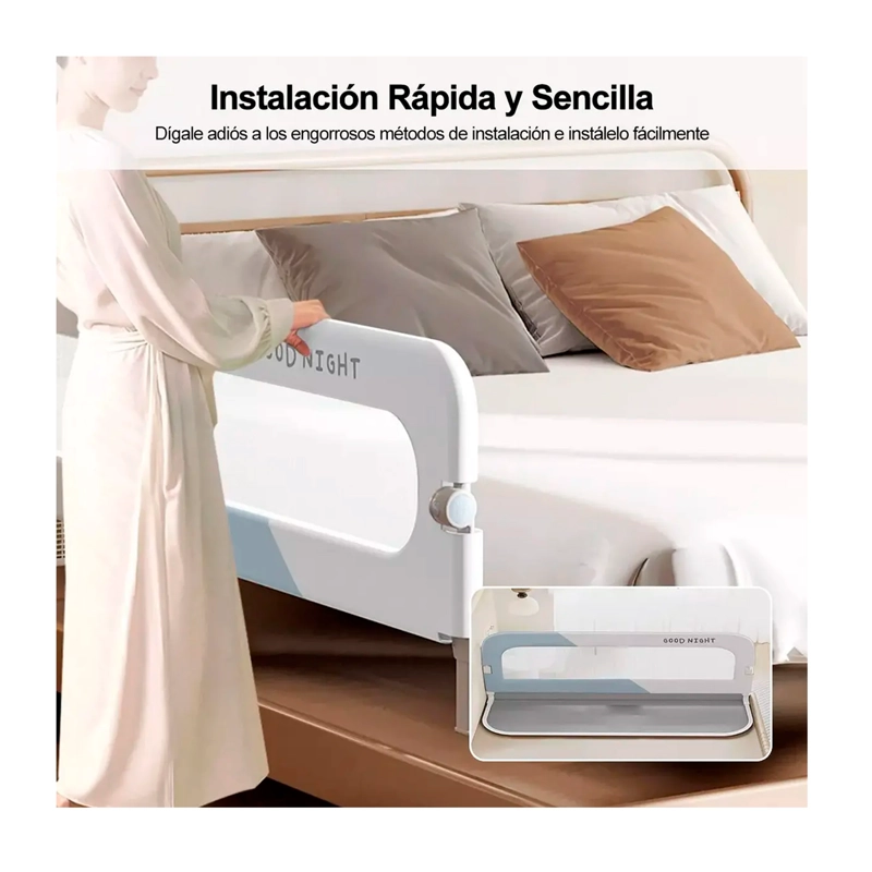 BARANDA DE CAMA SEGURIDAD BEBE ABATIBLE AJUSTABLE - 4