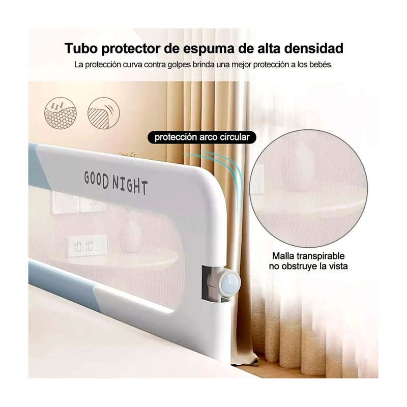 BARANDA DE CAMA SEGURIDAD BEBE ABATIBLE AJUSTABLE - 5