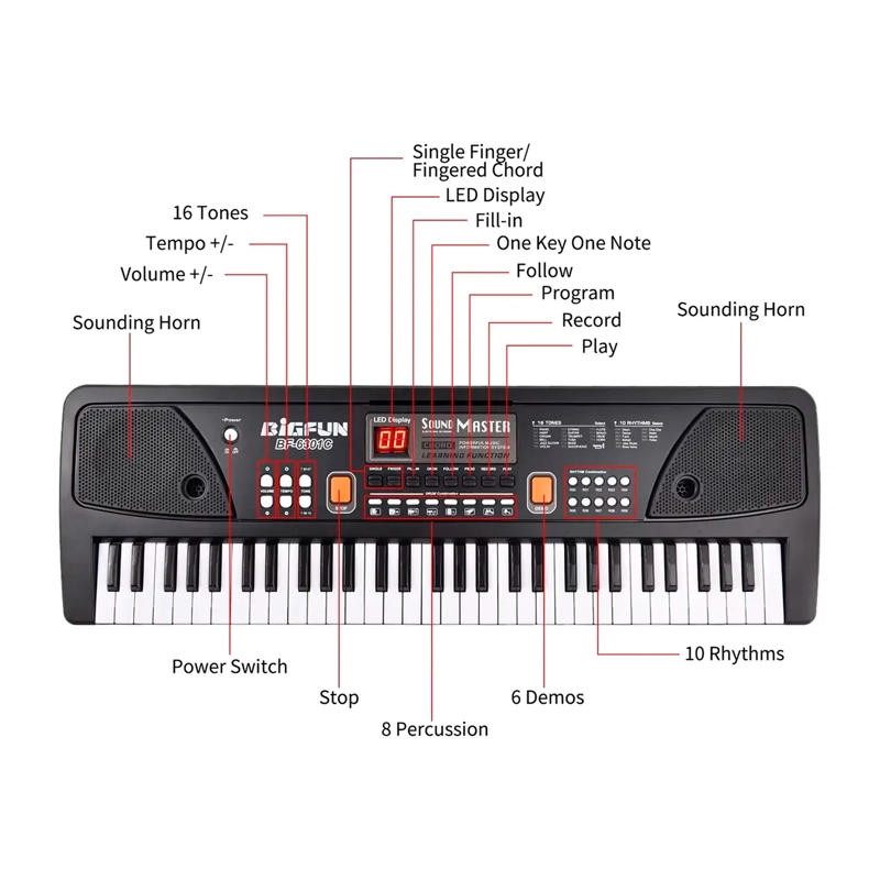 PIANO TECLADO MUSICAL ELE CTRICO DE 61 TECLAS + MICROFONO - 4