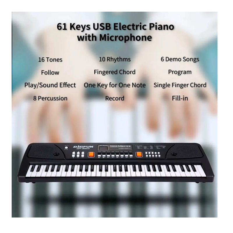PIANO TECLADO MUSICAL ELE CTRICO DE 61 TECLAS + MICROFONO - 5