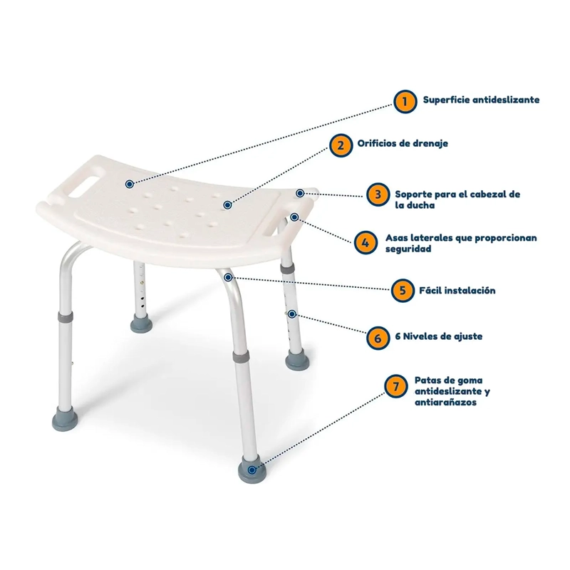 SILLA ASIENTO DE DUCHA SEGURIDAD ANTIDESLIZANTE REGULABLE - 3