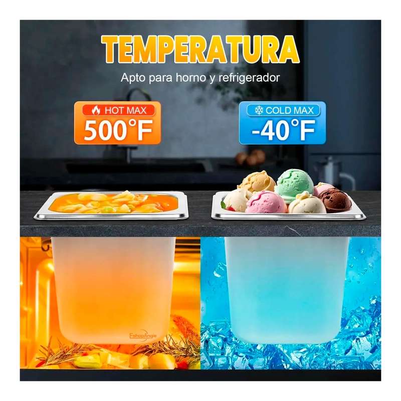 PACK 6 DEPOSITO GASTRONOMICO ACERO 16 CM X 26.5 CM CON TAPA - 5