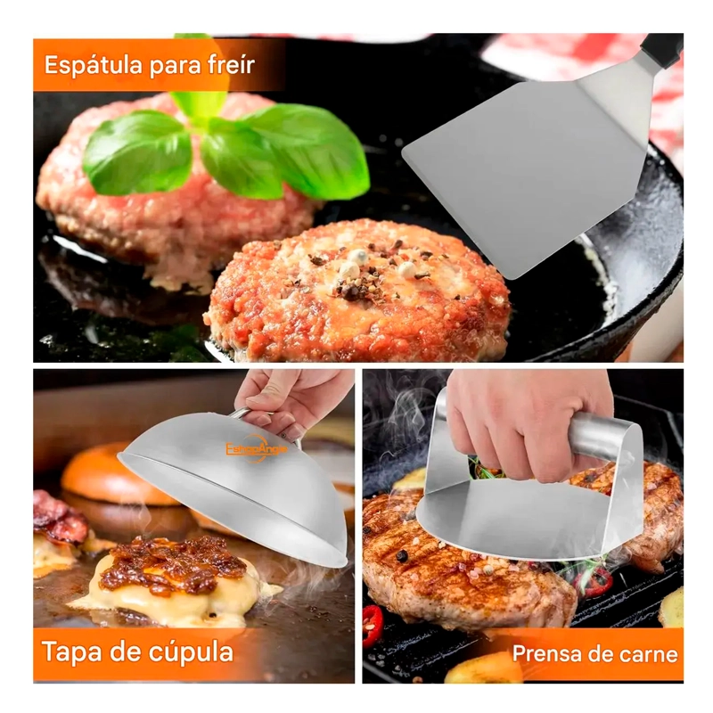KIT DE PRENSA DE HAMBURGUESAS DE ACERO INOXIDABLE - 5