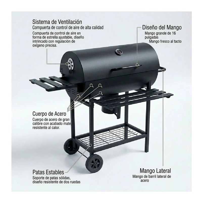 PARRILLA A CARBON MOVIL CON TERMOMETRO ACERO INOXIDABLE - 2