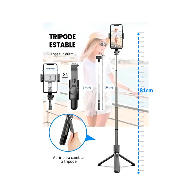 ESTABILIZADOR CELULAR GIMBAL L08 SELFIE STICK, TRIPODE/MANDO - 3
