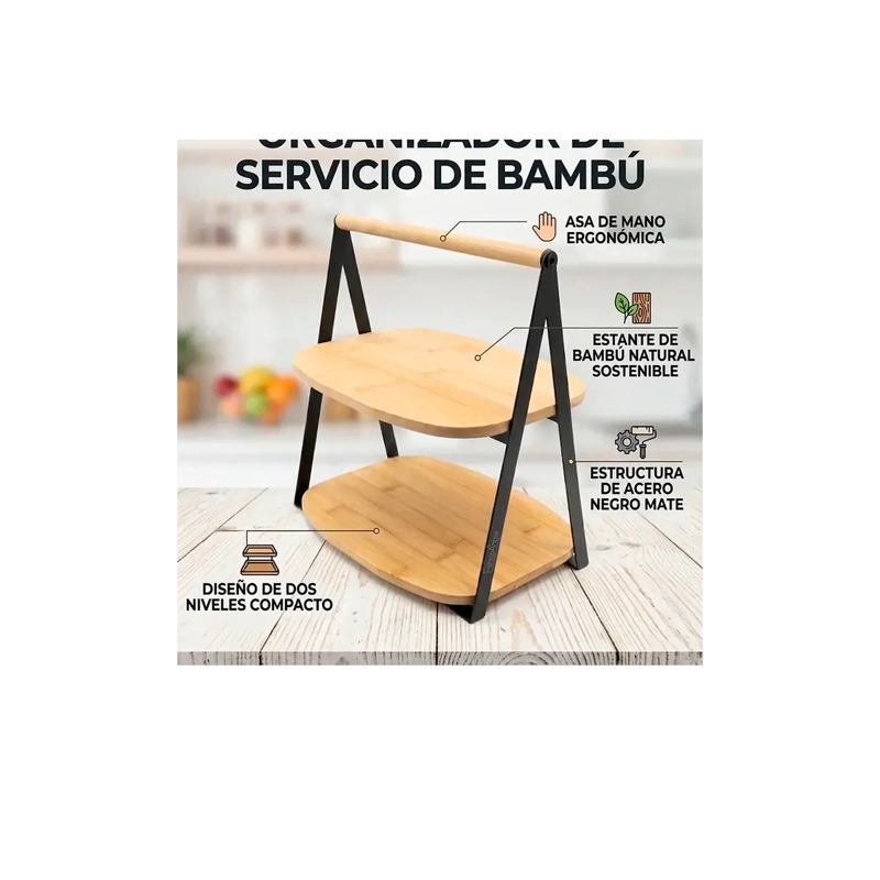 BANDEJA ORGANIZADOR 2 NIVELES BAMBU PARA SERVIR BOCADITOS - 2