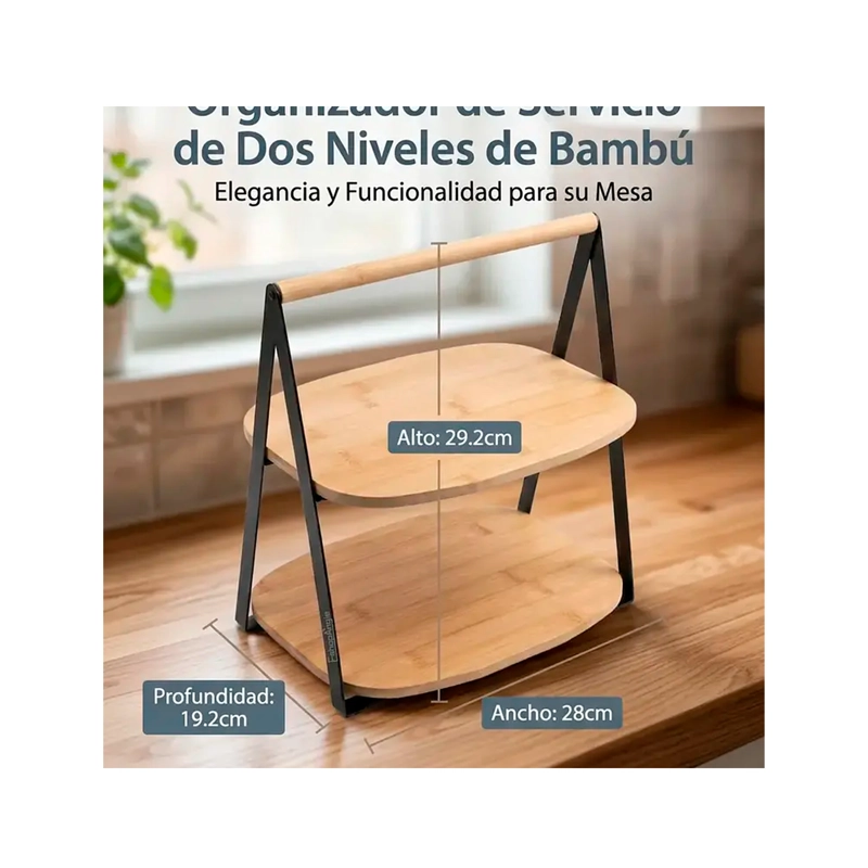 BANDEJA ORGANIZADOR 2 NIVELES BAMBU PARA SERVIR BOCADITOS - 3