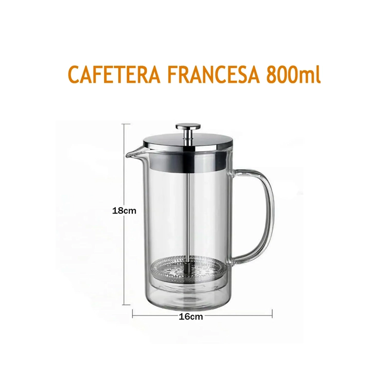 CAFETERA PRENSA FRANCESA 800ML DE VIDRIO Y ACERO TE CAFE - 3