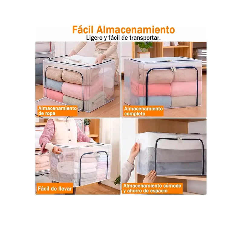 ORGANIZADORA CAJA PARA ROPA TRANSPARENTE SOPORTE DE METAL - 2