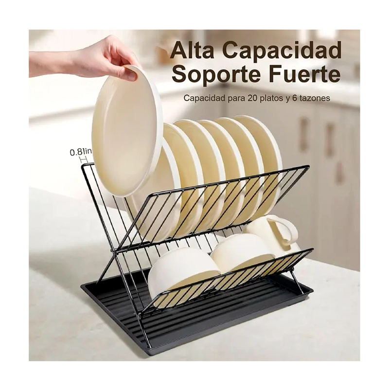 SECAPLATOS METALICO PLEGABLE 2 NIVELES CON BANDEJA - 2