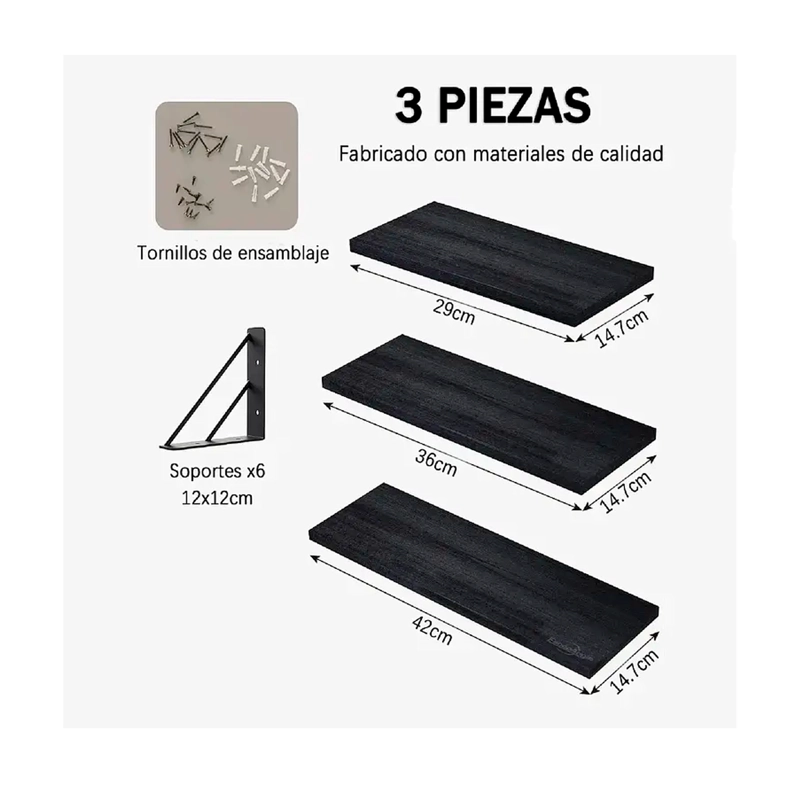 X3 REPISAS FLOTANTES DE PARED DECORATIVAS ESTANTES DE MADERA - 2