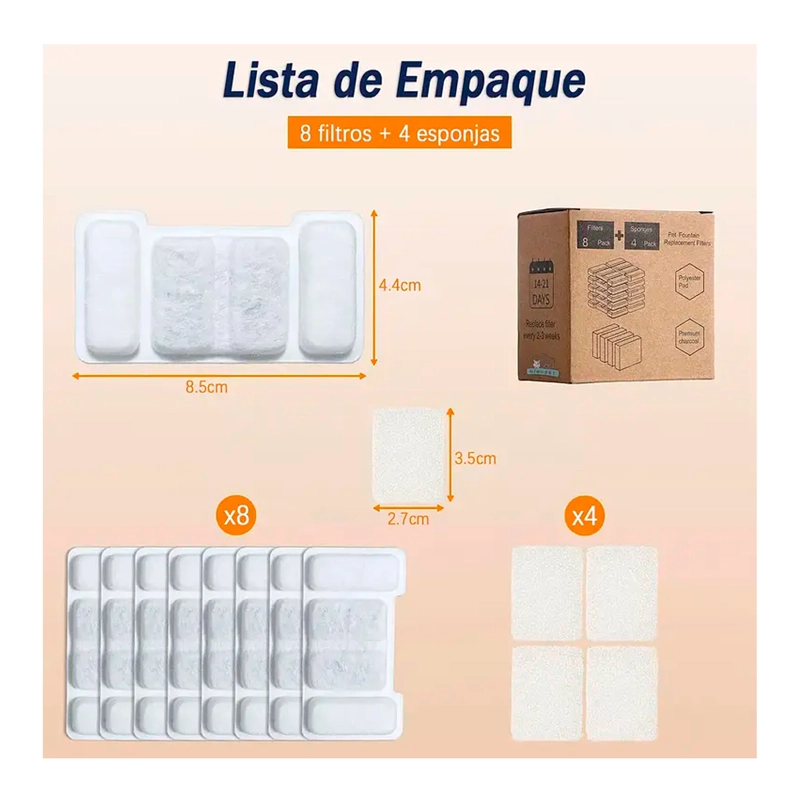 SET 8 FILTROS 4 ESPONJAS REPUESTO PARA FUENTE BEBEDERO GATO - 4