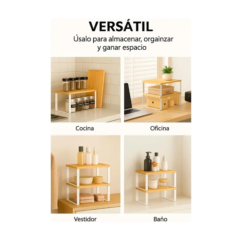 ORGANIZADOR DE 2 REPISAS ESTANTE DE VAJILLA Y LOZA APILABLE - 4