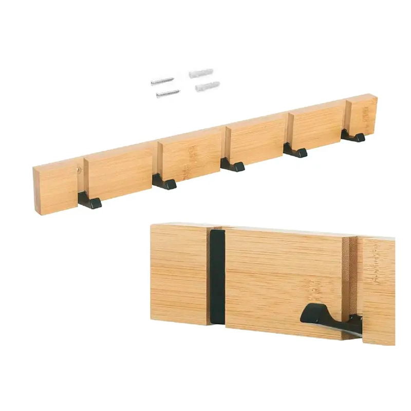 PERCHERO DE PARED MADERA BAMBU 5 GANCHOS PLEGABLES RETRACTIL AGREGAR A FAVORITOS - 1
