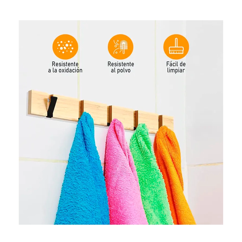 PERCHERO DE PARED MADERA BAMBU 5 GANCHOS PLEGABLES RETRACTIL AGREGAR A FAVORITOS - 2