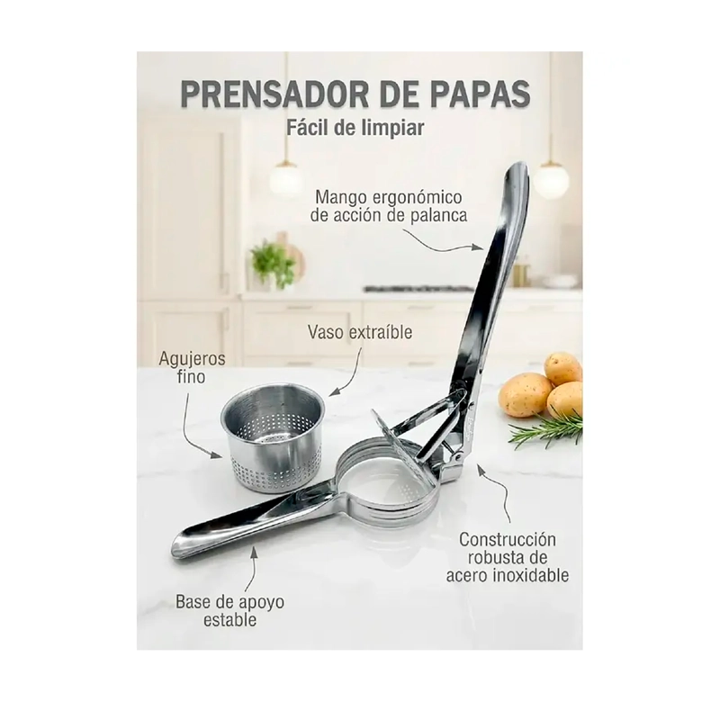 PRENSA PAPA ACERO INOXIDABLE MOLEDOR PUR Y VERDURAS MANUAL - 2