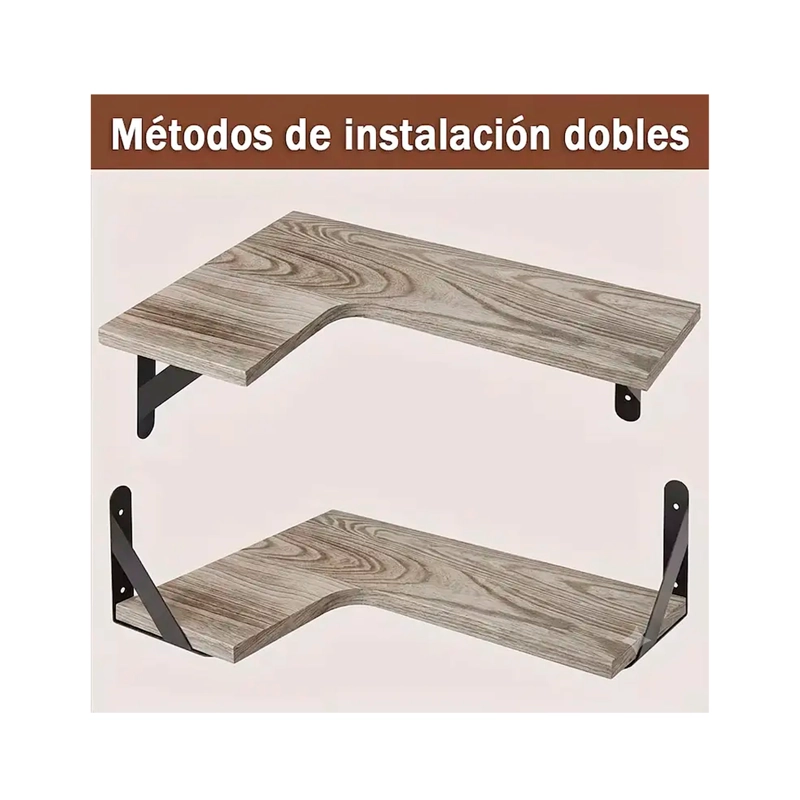 SET 3 REPISAS FLOTANTES ESQUINERAS DE MADERA DISE O NORDICO - 2