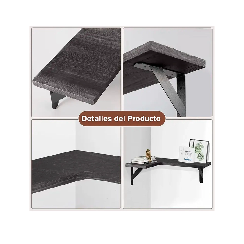 SET 3 REPISAS FLOTANTES ESQUINERAS DE MADERA DISE O NORDICO - 3