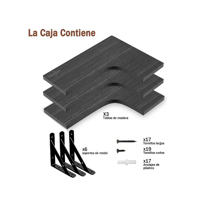 SET 3 REPISAS FLOTANTES ESQUINERAS DE MADERA DISE O NORDICO - 5
