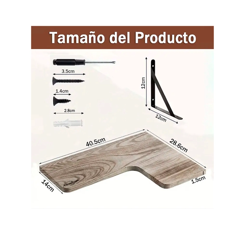 SET 3 REPISAS FLOTANTES ESQUINERAS DE MADERA DISE O NORDICO - 7