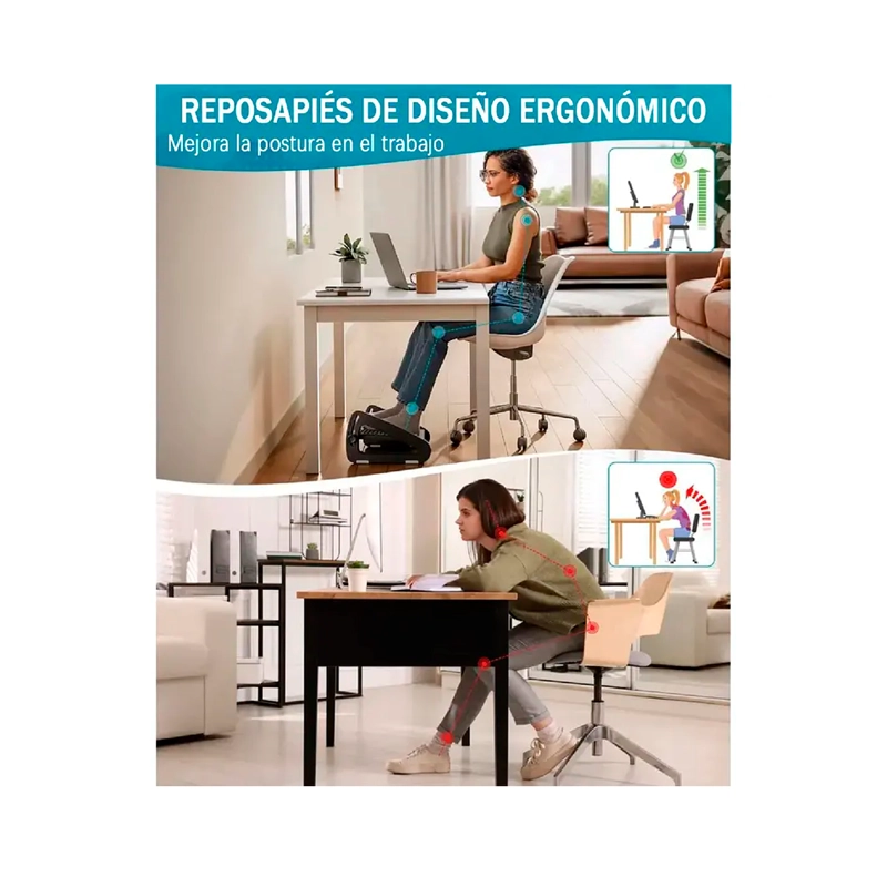 REPOSAPIES ERGONOMICO AJUSTABLE 6 NIVELES RODILLOS MASAJES - 2