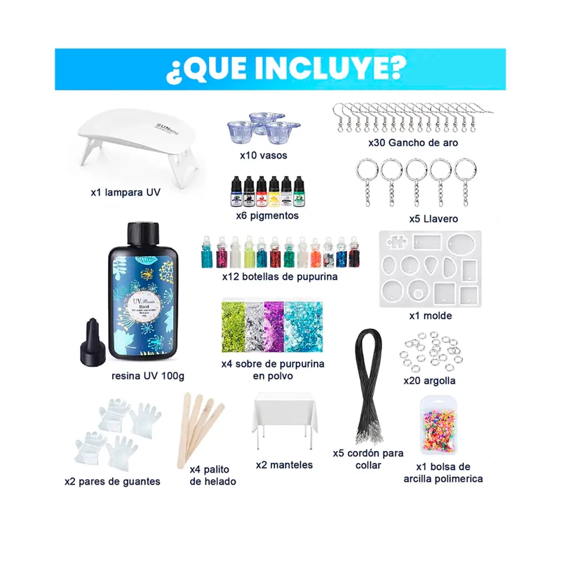KIT RESINA UV 104 PCS JOYAS BISUTERIA LAMPARA ACCESORIOS - 2