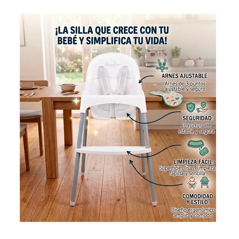 SILLA DE COMER BEBE PORTATIL BASICO CON ARNE S DE 3 PUNTOS - 4