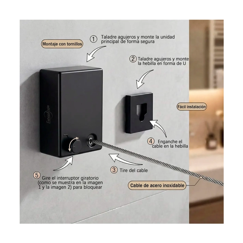 TENDEDERO RETRACTIL DE PARED COLGADOR PARA ROPA 4.2M - 2