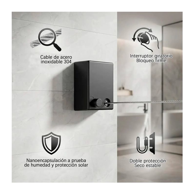 TENDEDERO RETRACTIL DE PARED COLGADOR PARA ROPA 4.2M - 3
