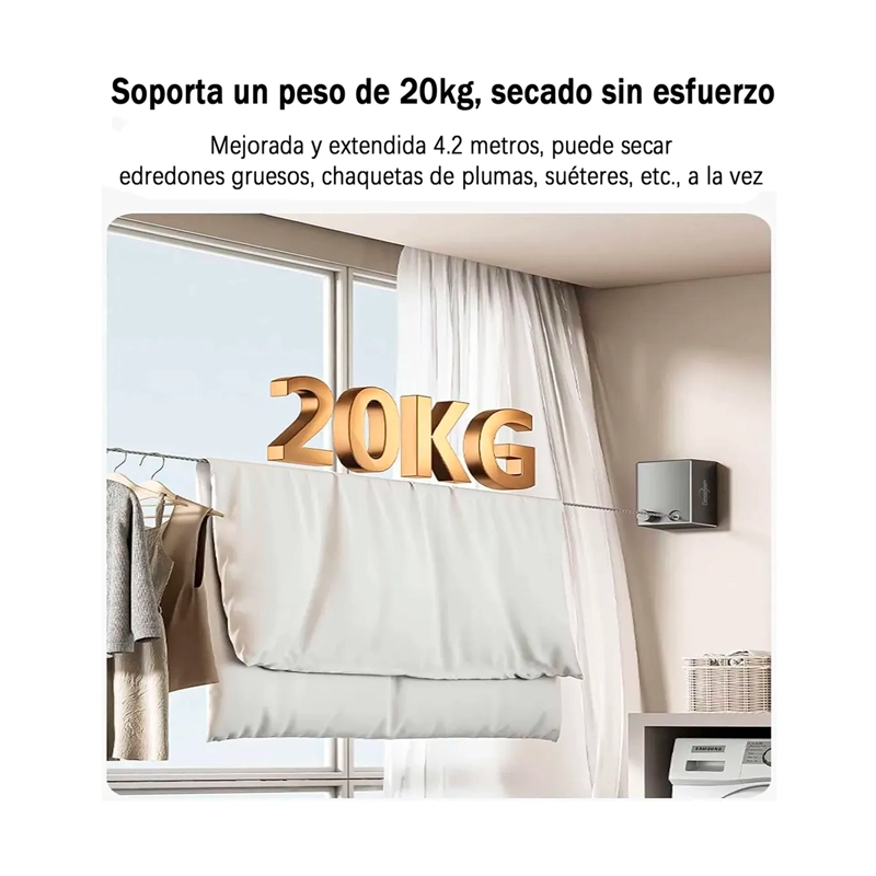 TENDEDERO RETRACTIL DE PARED COLGADOR PARA ROPA 4.2M - 4
