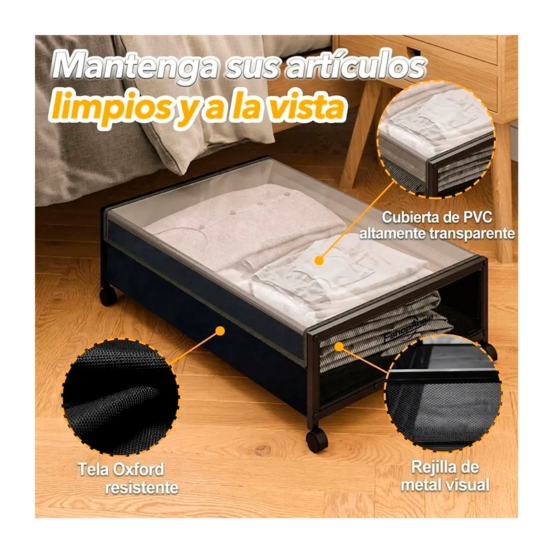 CAJA ORGANIZADORA DE ROPA BAJO LA CAMA CON RUEDAS Y TAPA - 3