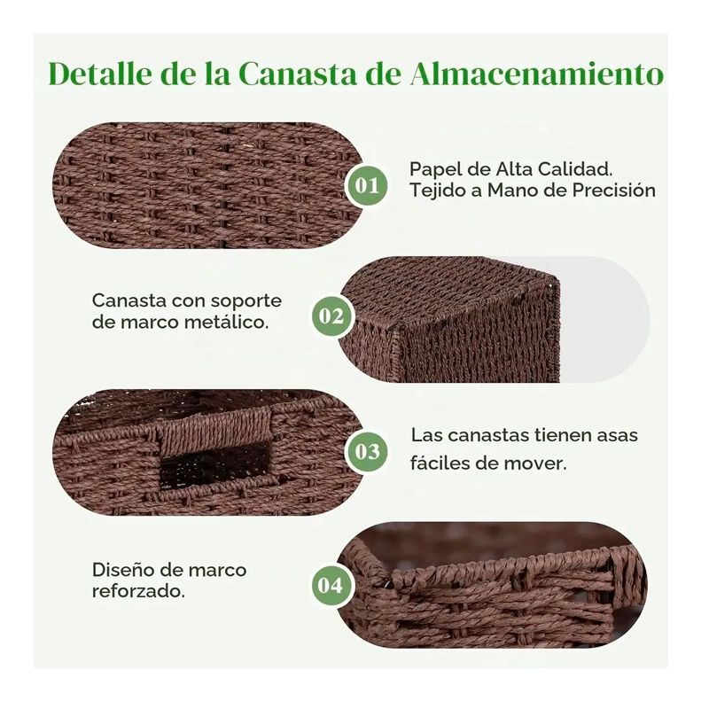 CANASTO ORGANIZADOR DE MIMBRE DE CUERDA DE PAPEL 32X32X32 - 3