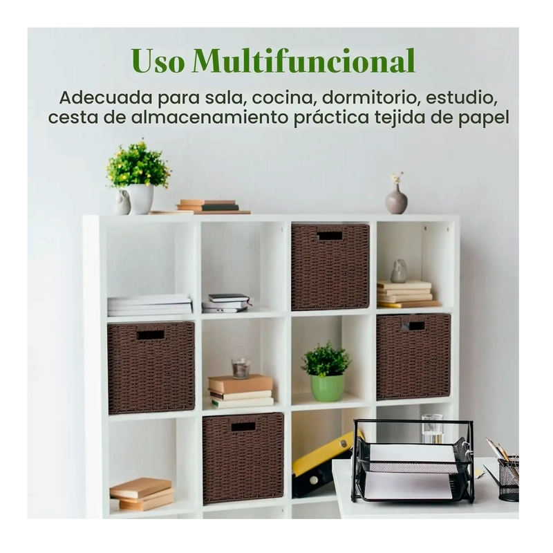 CANASTO ORGANIZADOR DE MIMBRE DE CUERDA DE PAPEL 32X32X32 - 4