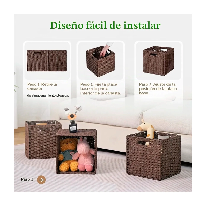 CANASTO ORGANIZADOR DE MIMBRE DE CUERDA DE PAPEL 32X32X32 - 5